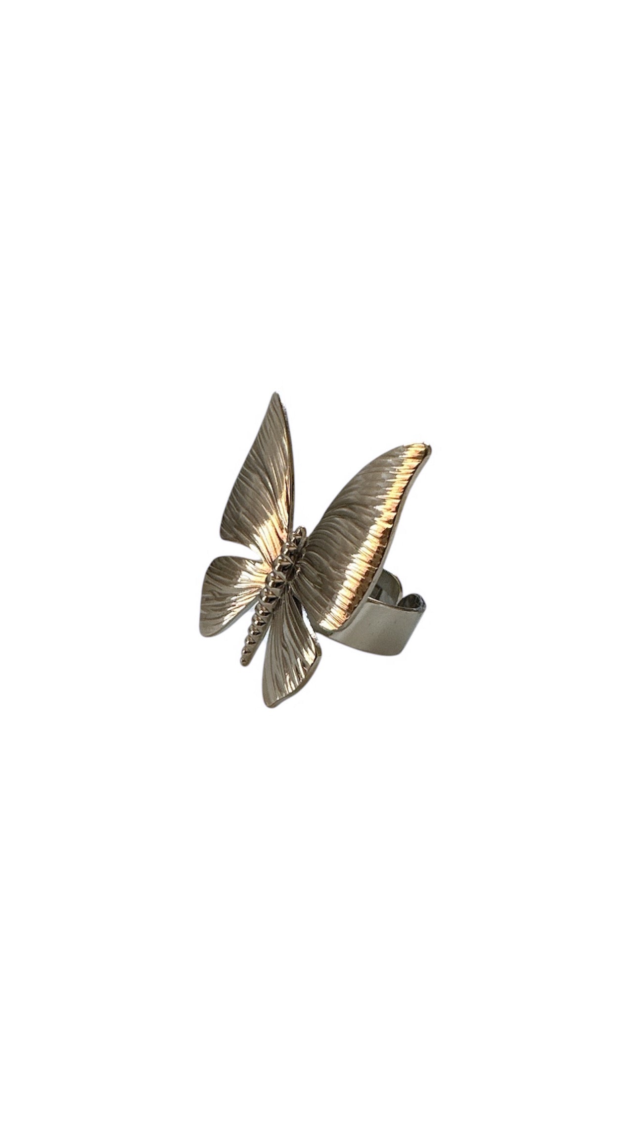 Anello Farfalla in acciaio inox: design traforato a forma di farfalla, ultra-lucido, resistente e leggero. Subito bold 100% made in Italy